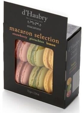 Cepumi D'HAUBRY Macaroons pistācijas, citronu un zemeņu garša, 6gab., 72g